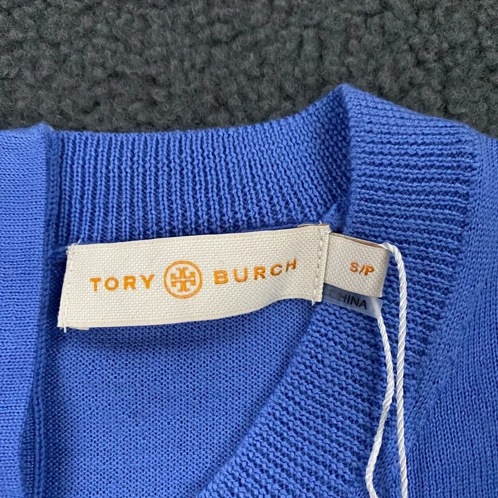 Tory Burch Emmy Sweater size Small Merino Wool Cool‎ Fresh Water Blue $255 NWT